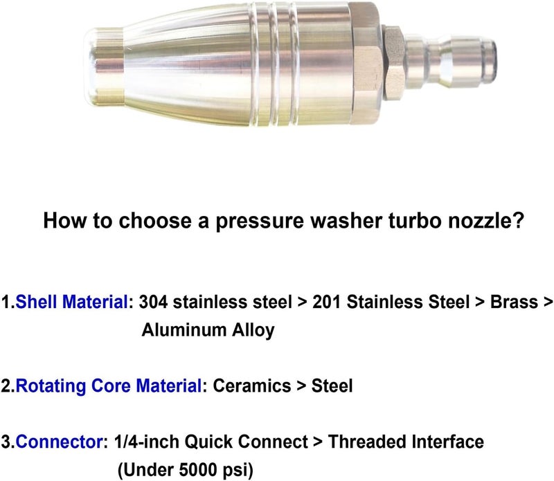 TeenGo Turbo Nozzle Pressure Washer Tips, SUS 304 Stainless Steel 360°Rotating Turbo Nozzle Tips for Pressure Washer Power Washer 3600 PSI Max with 1/4”Quick Connector, 4.0 Orifice, 4.0 GPM, 180 °F - Image 5